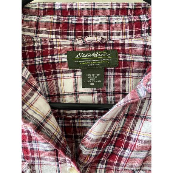 Eddie Bauer Women Flannel Plaid Long Roll Tab Sleeve Button-Up Shirt Size XS - Picture 2 of 5